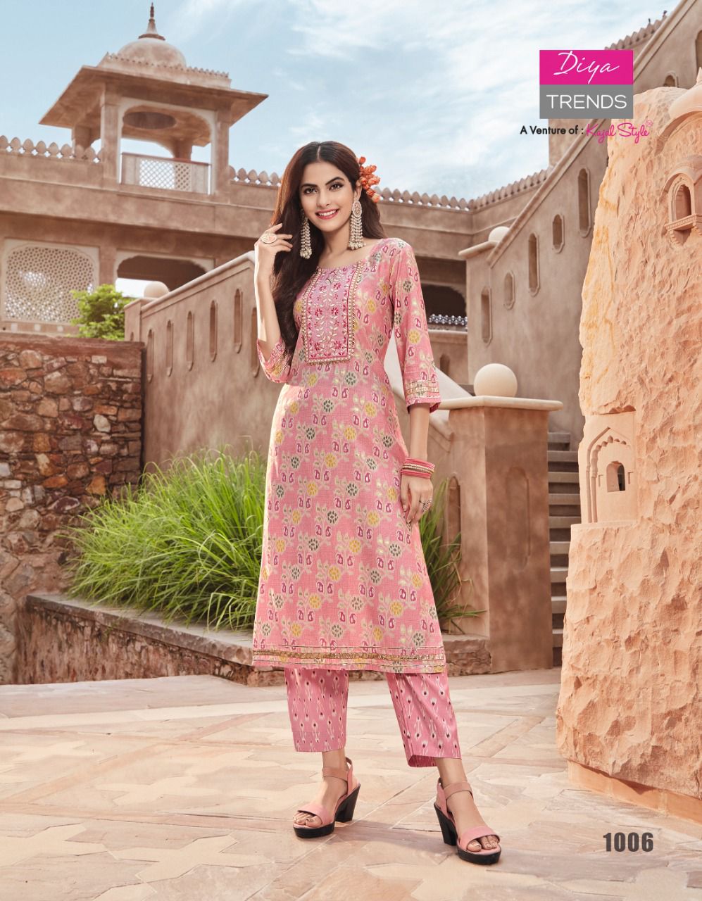 Goldy 1 Fancy Latest Designer Ethnic Wear Foil Print Kurti With Bottom Collection